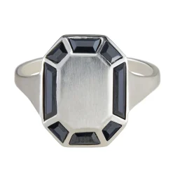 Tomfoolery Silver Hematite Grande Octagon Ring Fashion