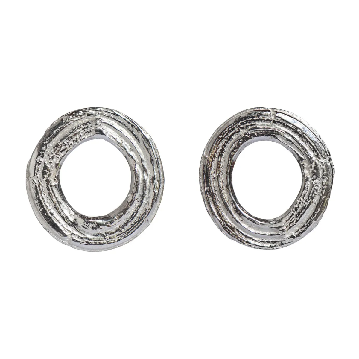 Tomfoolery Silver Large Flat Oak Circle Studs New