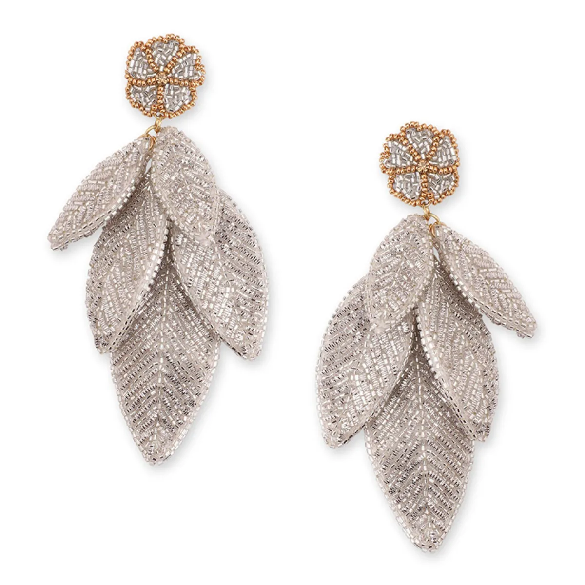 Tomfoolery Silver Leaf Beaded Earrings Fashion