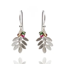 Tomfoolery Silver Leaves & Tourmaline Hook Earrings Clearance