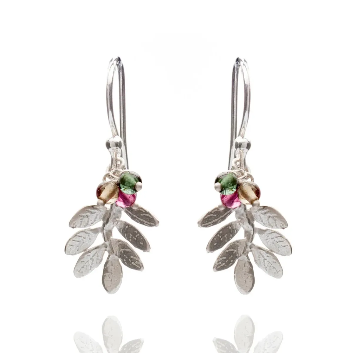 Tomfoolery Silver Leaves & Tourmaline Hook Earrings Clearance