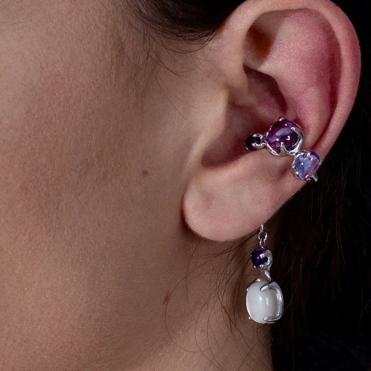 Tomfoolery Silver Lilac Drip Punk Ear Cuff Clearance