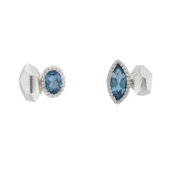 Tomfoolery Silver Marquise Irregular Studs with Blue Topaz New