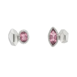 Tomfoolery Silver Marquise Irregular Studs with Pink Tourmaline Clearance