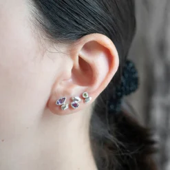 Tomfoolery Silver Marquise Irregular Studs with Pink Tourmaline Clearance