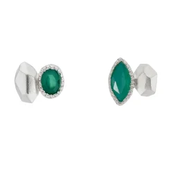 Tomfoolery Silver Marquise Irregular Studs with Green Onyx Discount