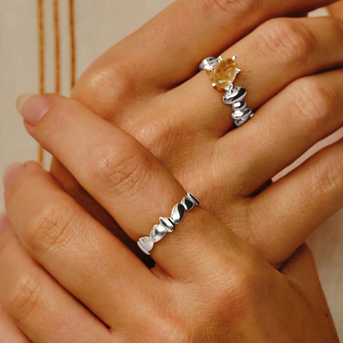 Tomfoolery Silver Pebble Balance Ring New