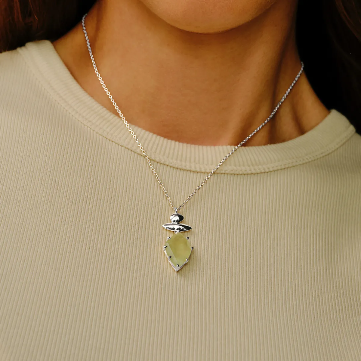 Tomfoolery Silver Pebble Prehnite Balance Pendant Outlet