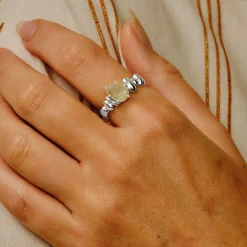 Tomfoolery Silver Pebble Prehnite Balance Ring Hot