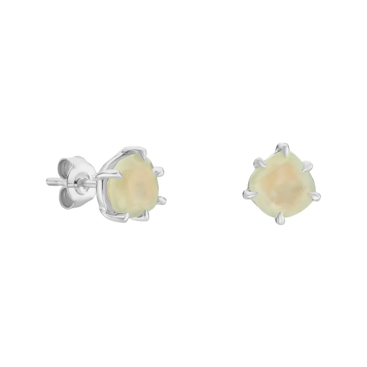 Tomfoolery Silver Pebble Round Prehnite Studs Fashion