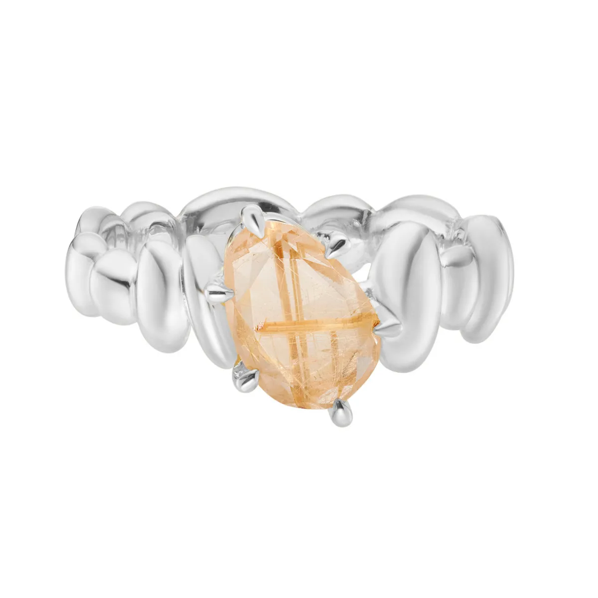 Tomfoolery Silver Pebble Rutilated Quartz Balance Ring Outlet