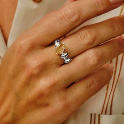 Tomfoolery Silver Pebble Rutilated Quartz Balance Ring Outlet