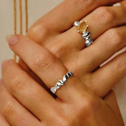Tomfoolery Silver Pebble Rutilated Quartz Balance Ring Outlet