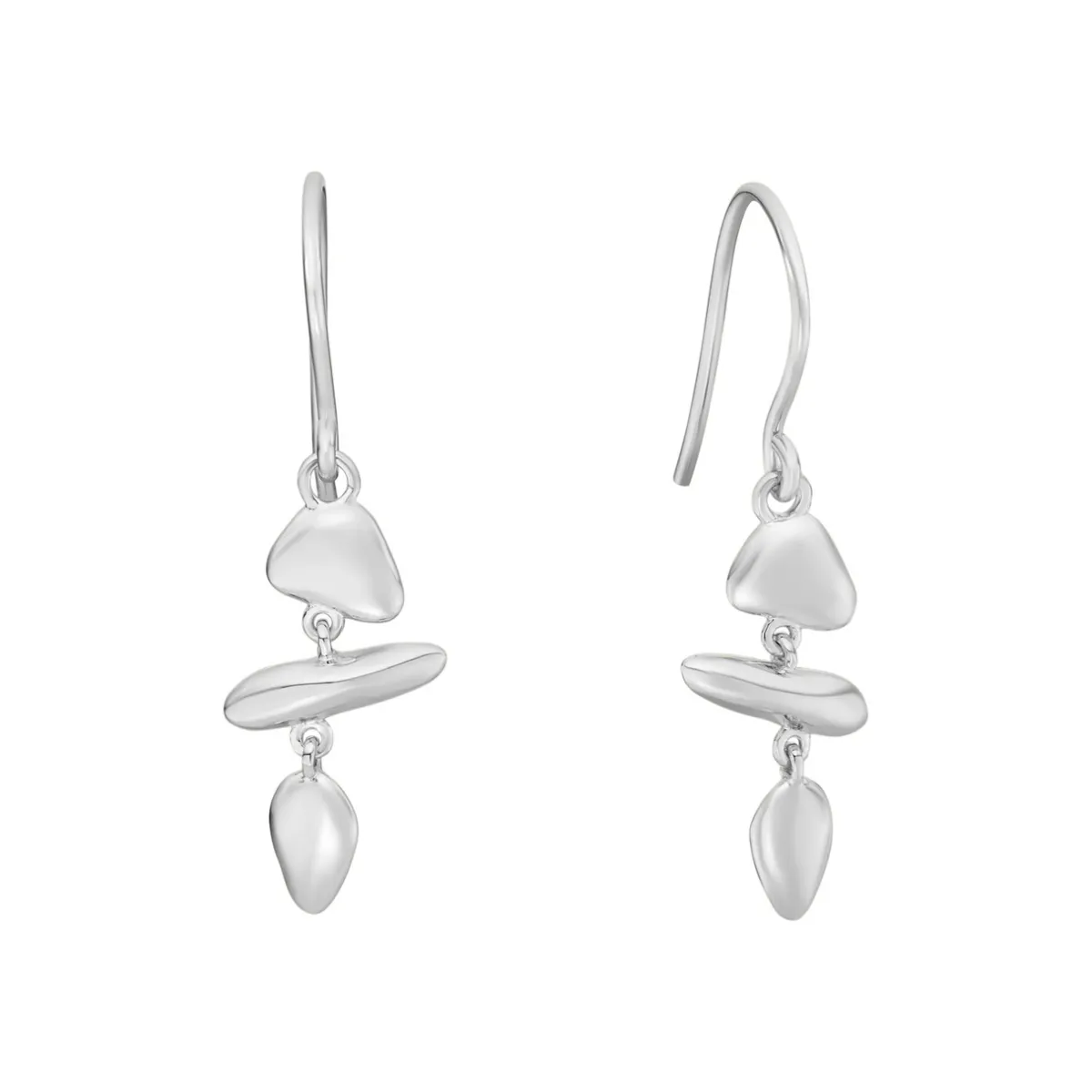 Tomfoolery Silver Pebble Trio Drop Earrings Fashion