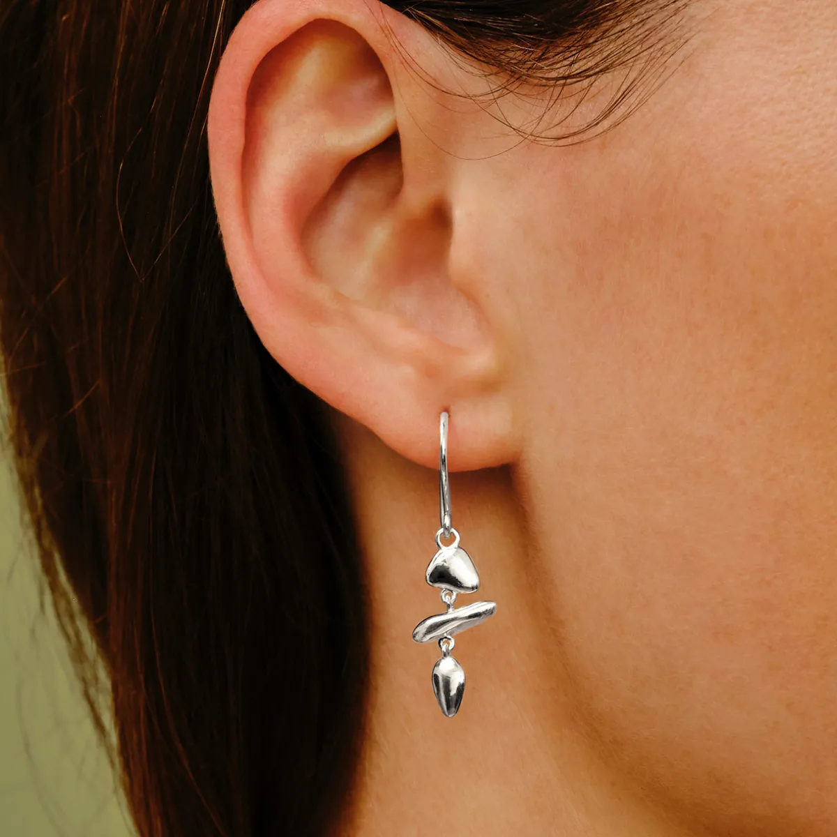 Tomfoolery Silver Pebble Trio Drop Earrings Fashion