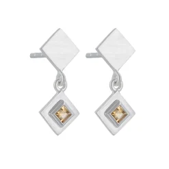 Tomfoolery Silver Princess Cut Gemstone Drop Earrings Clearance