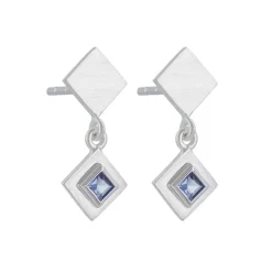 Tomfoolery Silver Princess Cut Gemstone Drop Earrings Clearance