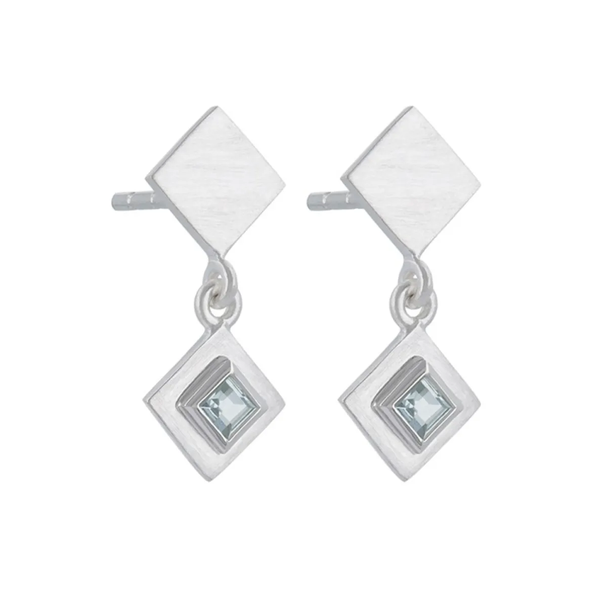 Tomfoolery Silver Princess Cut Gemstone Drop Earrings Clearance