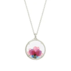 Tomfoolery Silver Small Glass Floral Pendant in Lotus Best