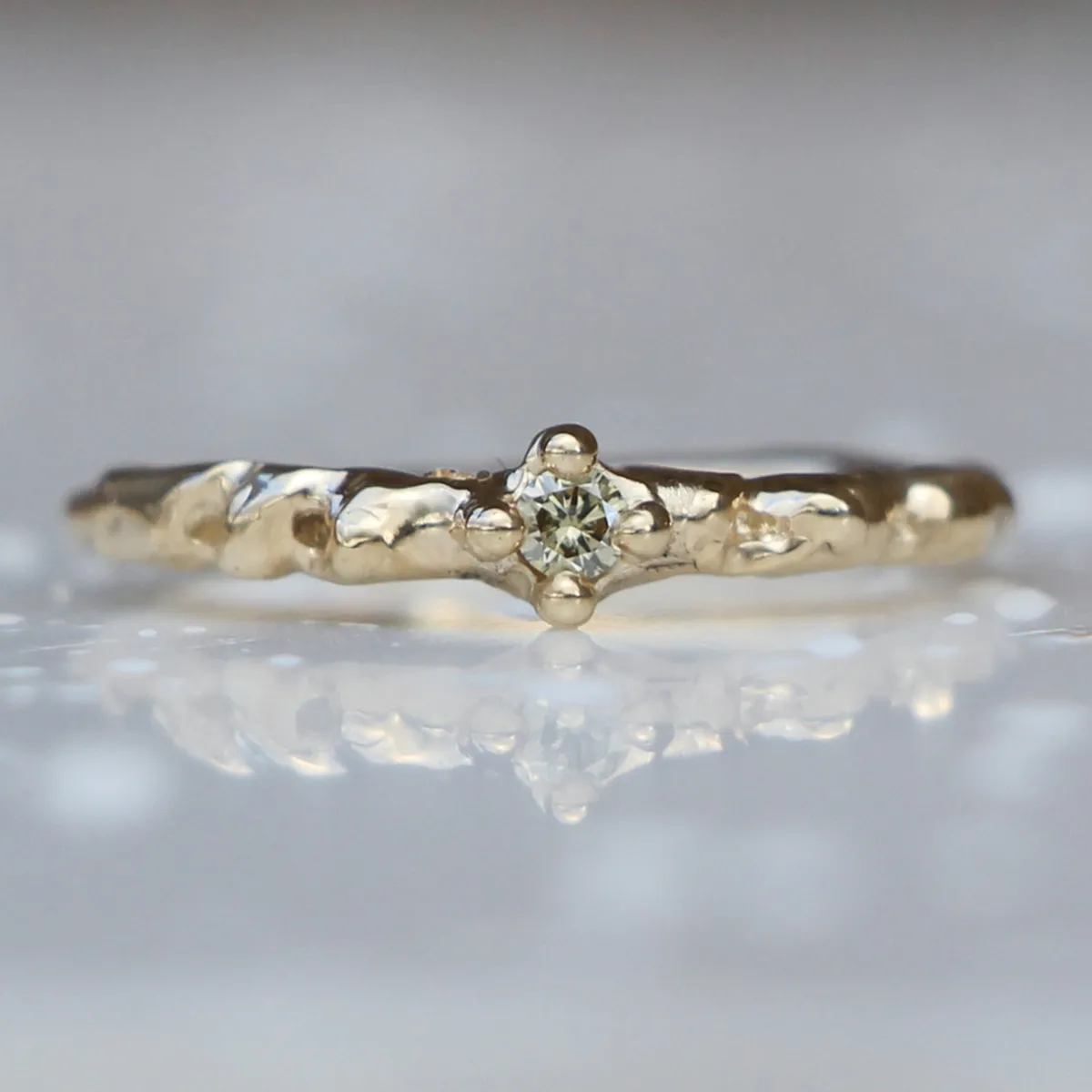 Tomfoolery Skinny Green Champagne Diamond Coral Ring Fashion