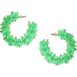 Tomfoolery Small Fluoro Green Beaded Flower Hoops New