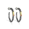 Tomfoolery Small Oxidised Silver, Gold & Ruby Textured Hoops Online