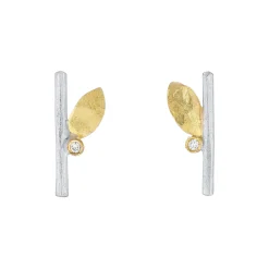Tomfoolery Small Silver & Gold Leaf Studs with Diamonds Best