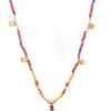Tomfoolery Smarties Gold Plated Beaded Necklace with Ruby, Carnelian & Labradorite Clearance