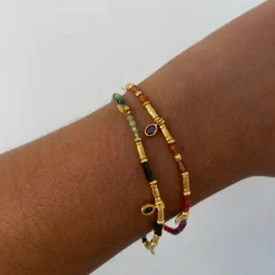 Tomfoolery Smarties Gold Plated Beaded Bracelet with Ruby, Carnelian & Labradorite Online