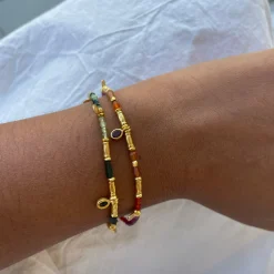Tomfoolery Smarties Gold Plated Beaded Bracelet with Ruby, Carnelian & Labradorite Online