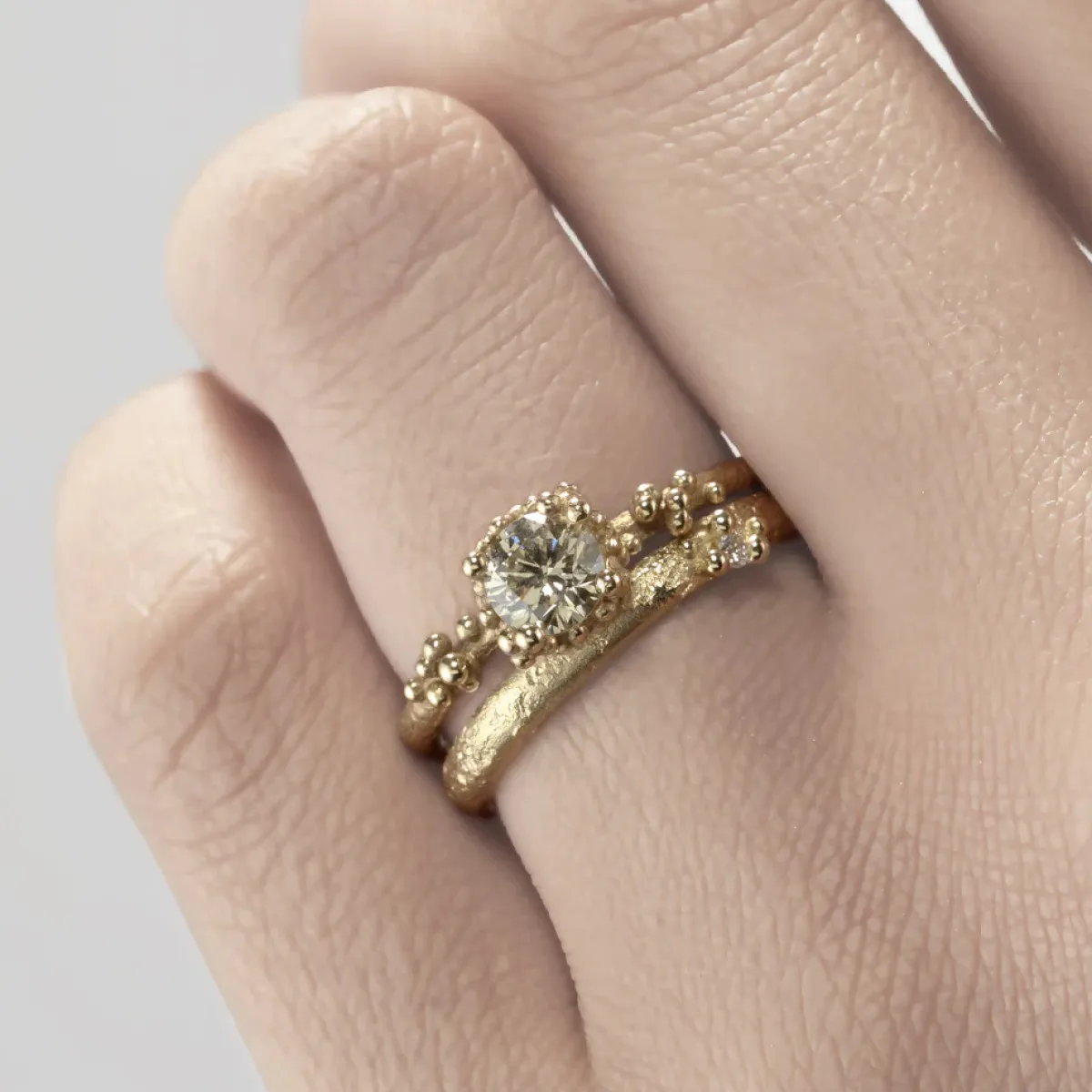 Tomfoolery Solitaire Champagne Diamond Ring with Granules Best