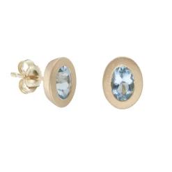 Tomfoolery SOLO Bezel Set Aquamarine Studs New
