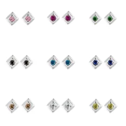 Tomfoolery Square Gem Studs Silver Sale