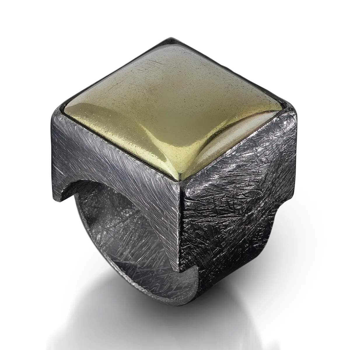 Tomfoolery Square Pyrite & Oxidised Silver Statement Ring Discount
