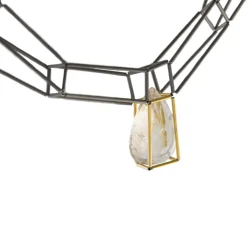 Tomfoolery Steel & Gold Multi Row Rutilated Quartz Necklace New