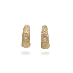 Tomfoolery Textured Gold & Diamond Hoops New