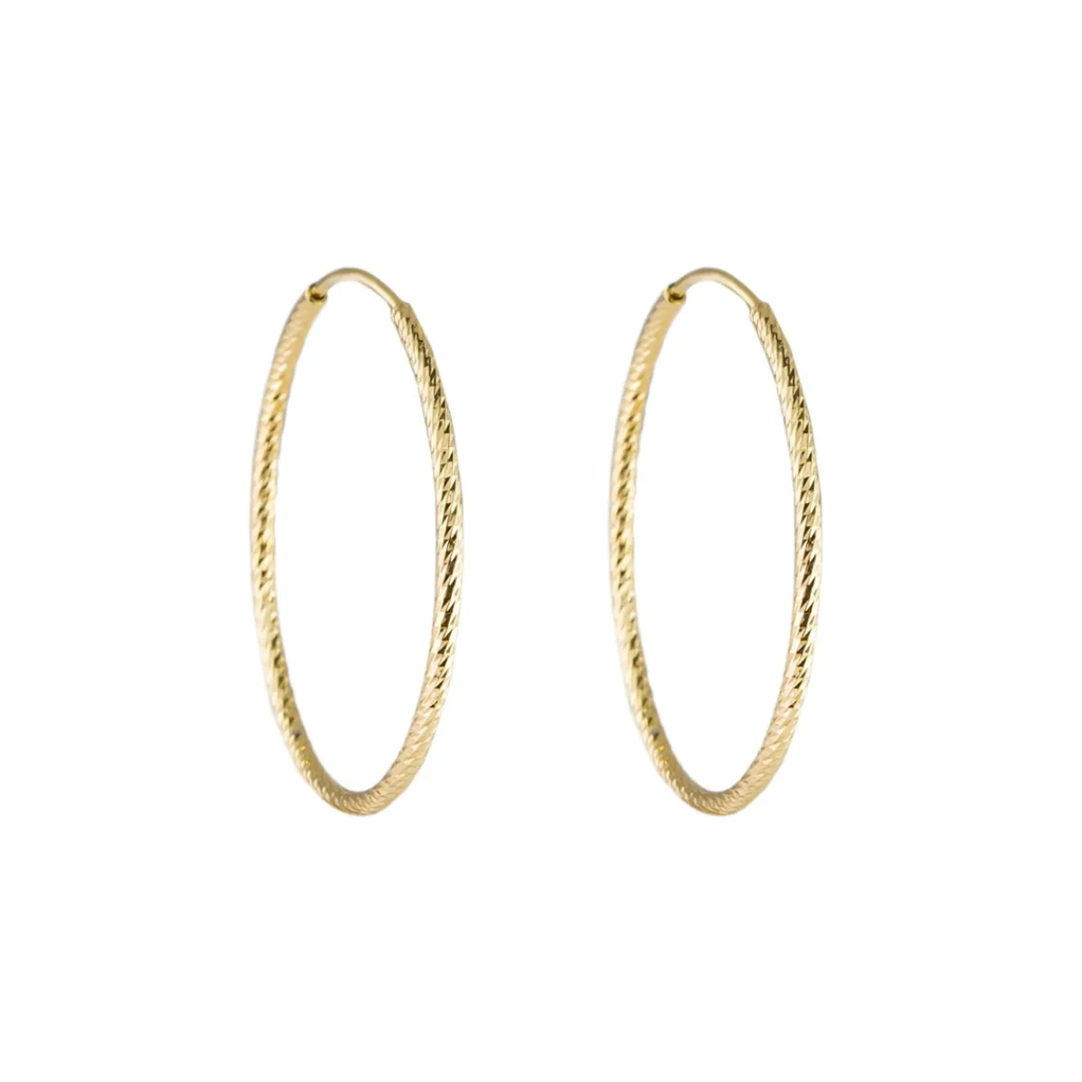 Tomfoolery Textured Midi Gold Plated Silver Hoop 30mm Fashion