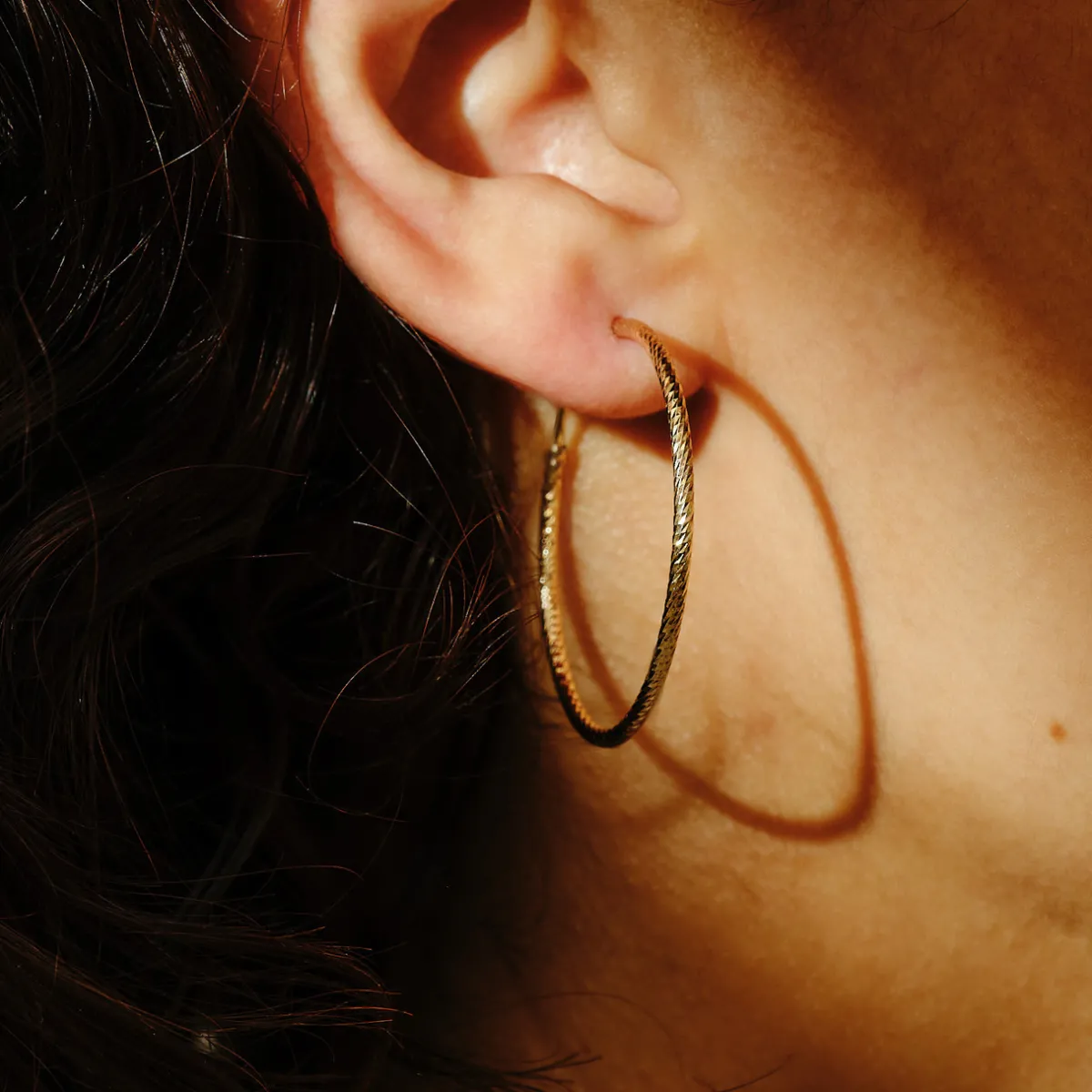 Tomfoolery Textured Midi Gold Plated Silver Hoop 30mm Fashion