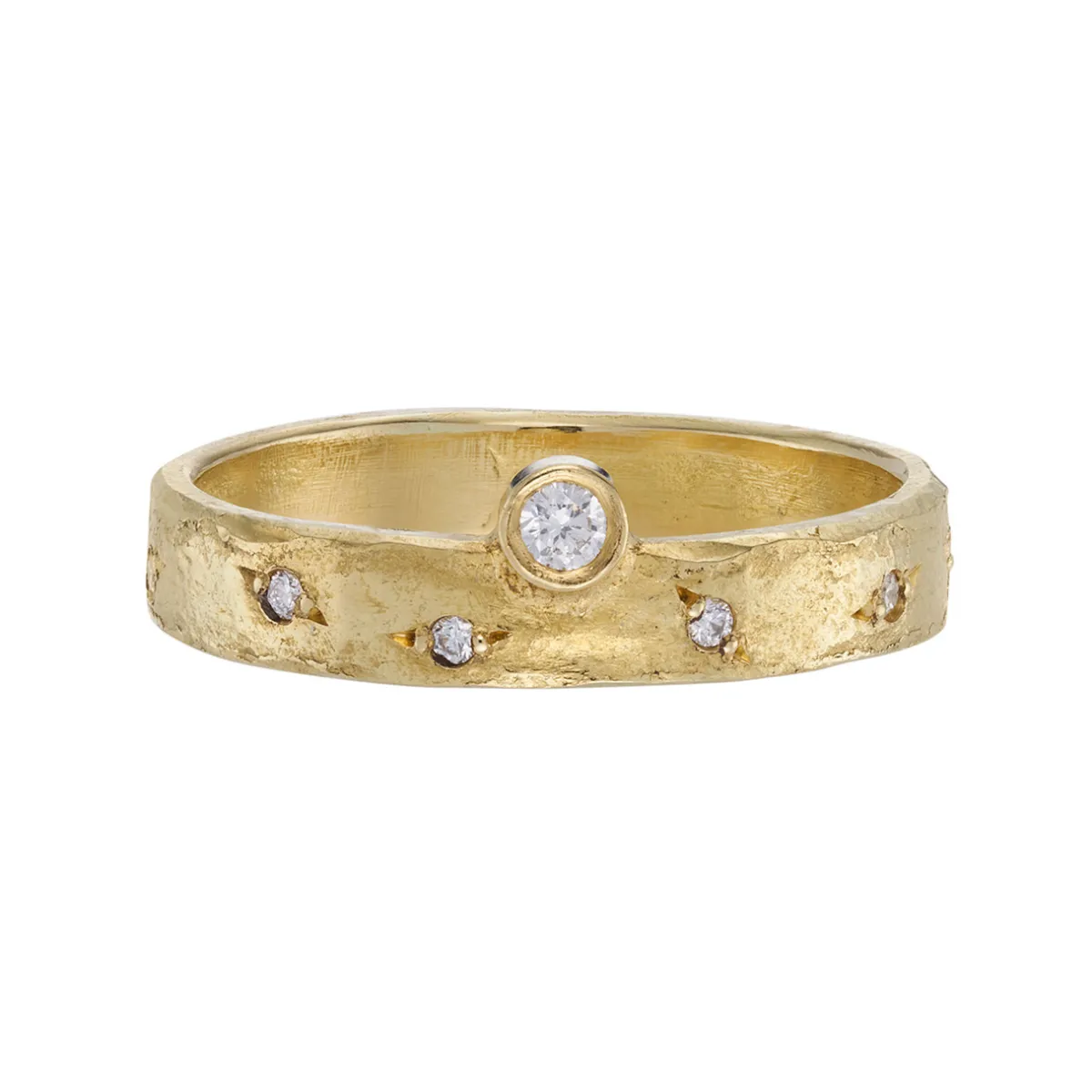 Tomfoolery Textured Yellow Gold Diamond Band Sale