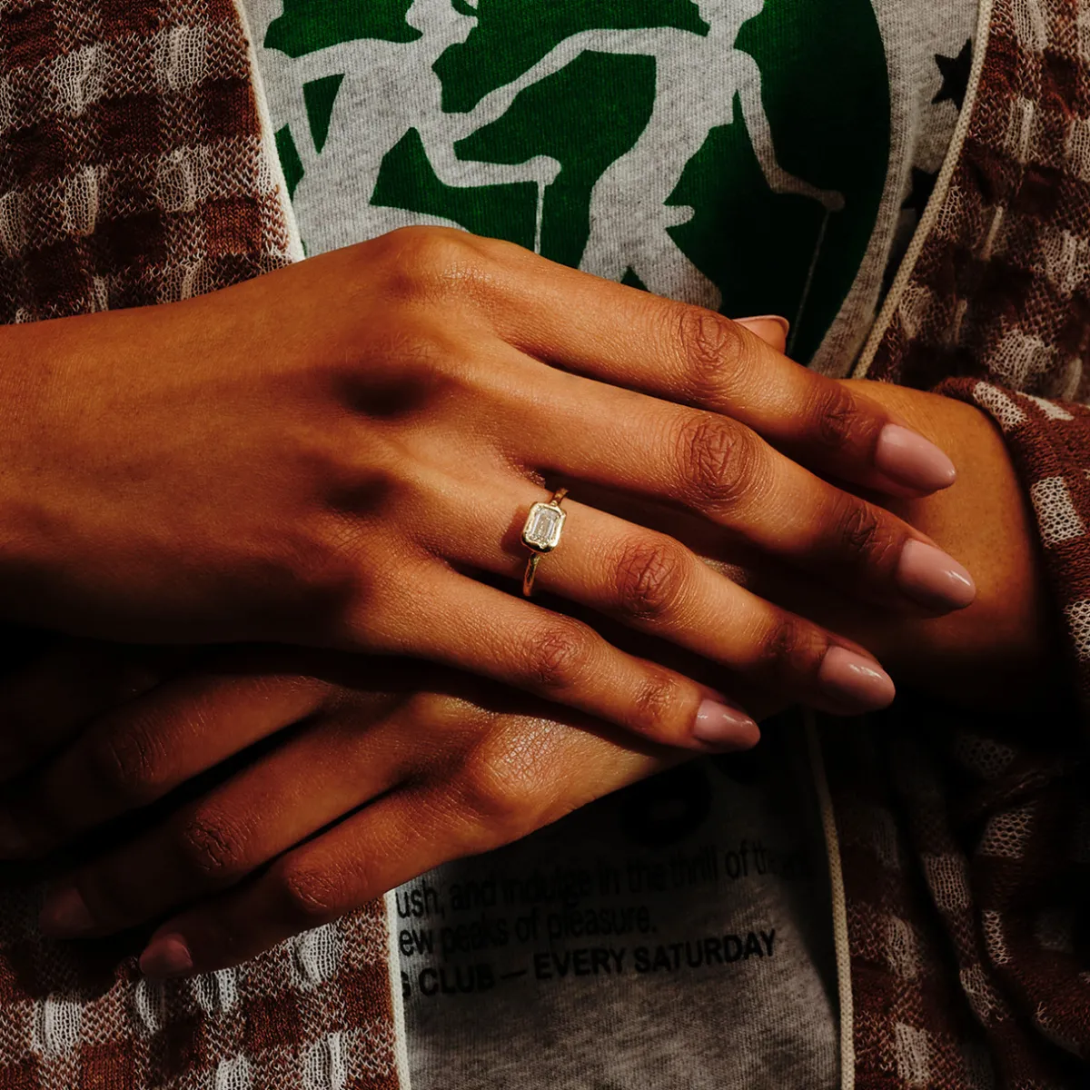 Tomfoolery tf Exclusive Petite East to West Emerald Lab Diamond Ring Outlet
