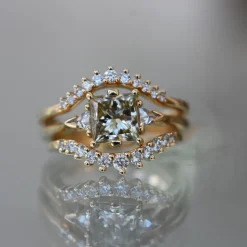 Tomfoolery Tf Exclusive Princess Cut Fancy Green Diamond Bea Three Stone Ring Clearance