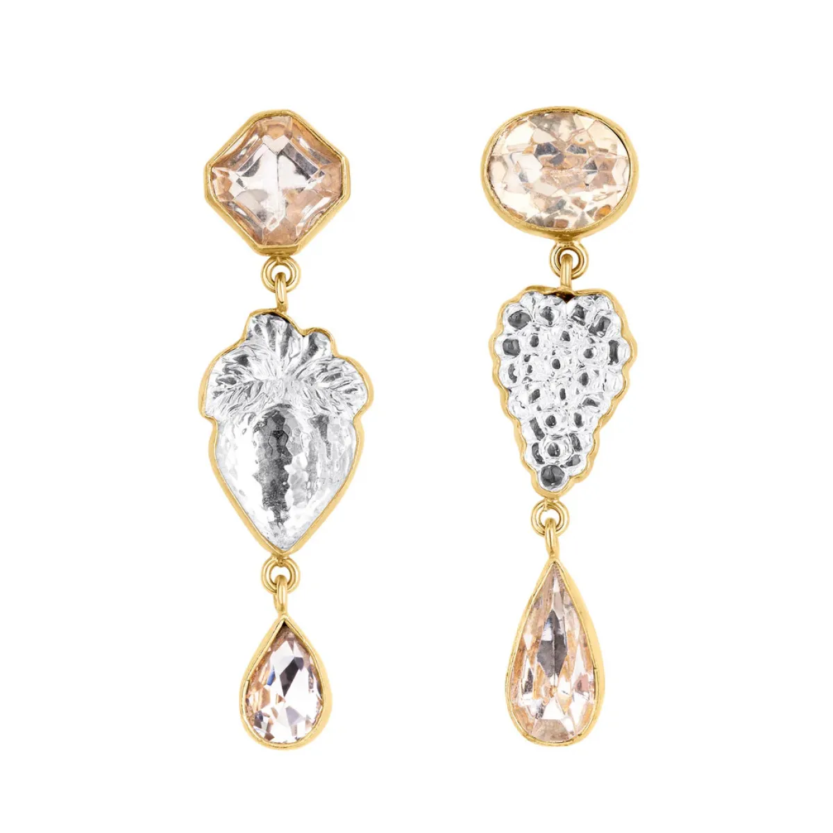 Tomfoolery Three Charm Vintage Crystal Earrings New