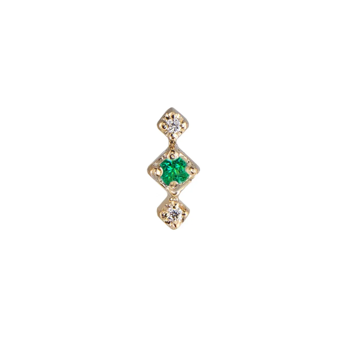 Tomfoolery Three Stone Petite Emerald & Diamond Stud Clearance