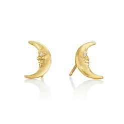 Tomfoolery Tiny Crescent Moonface Stud Earrings New