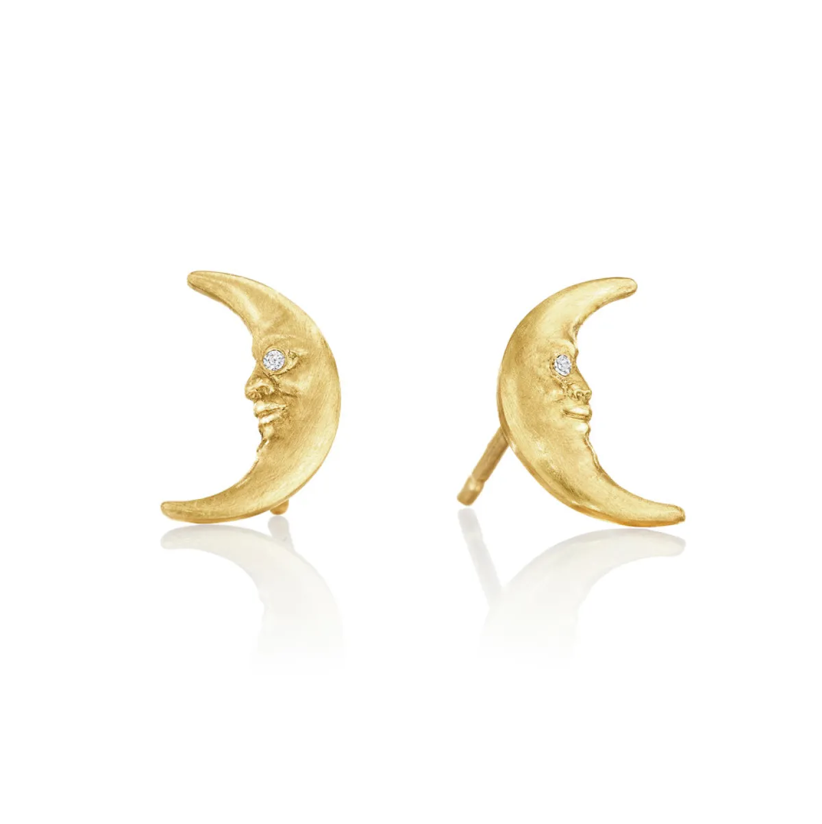 Tomfoolery Tiny Crescent Moonface Stud Earrings New