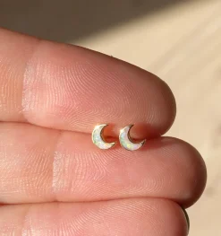 Tomfoolery Tiny Opal Moon Studs Fashion