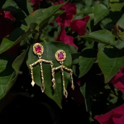 Tomfoolery Trident Ruby & Sapphire Drop Earrings New