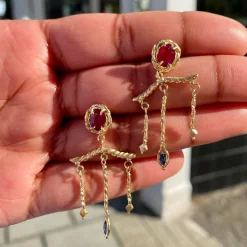 Tomfoolery Trident Ruby & Sapphire Drop Earrings New