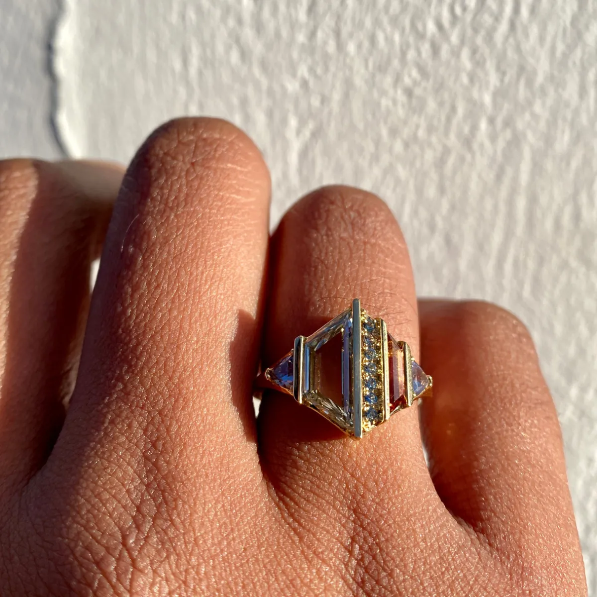 Tomfoolery Trine Diamond Bi-Colour Tourmaline Spinel & Sapphire Art Ring Clearance