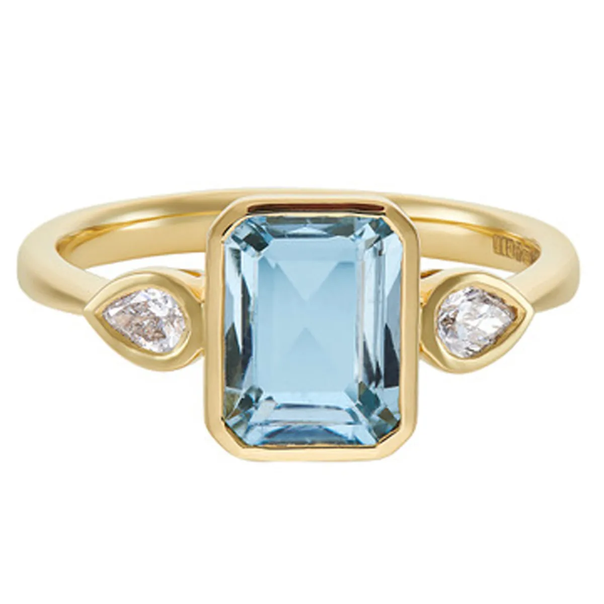 Tomfoolery TRIO Aquamarine and Diamond Bezel Set Ring Discount